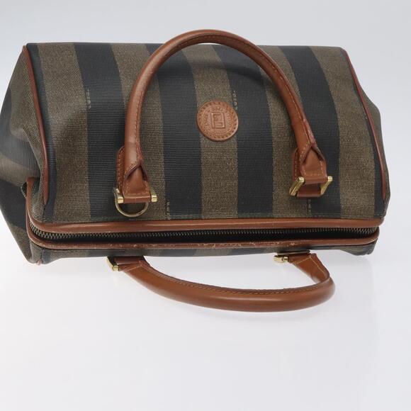 FENDI Pecan Canvas Hand Bag Brown Black Gold - Picture 6 of 12